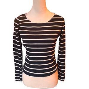 Cyrus Fine Gauge Knit Sweater Navy White Stripes Size Small Nautical Classic EUC